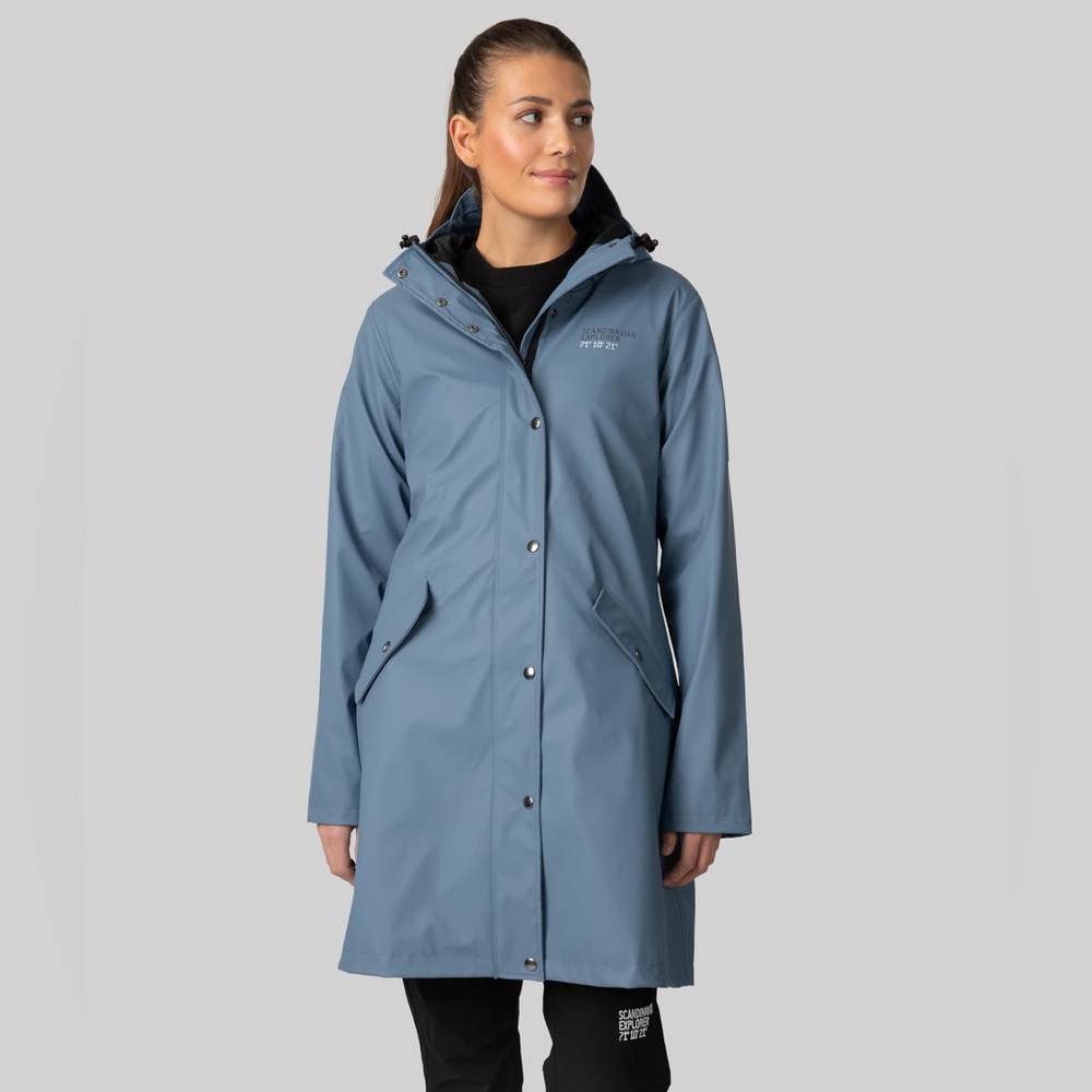 Waterproof Slate Blue Women's Rain Jacket with Hood